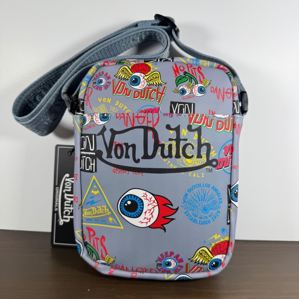 Von Dutch Crossbody Bag Vintage Y2K Graphic‎ Grey OS VDCB-004 New With Tags Rare